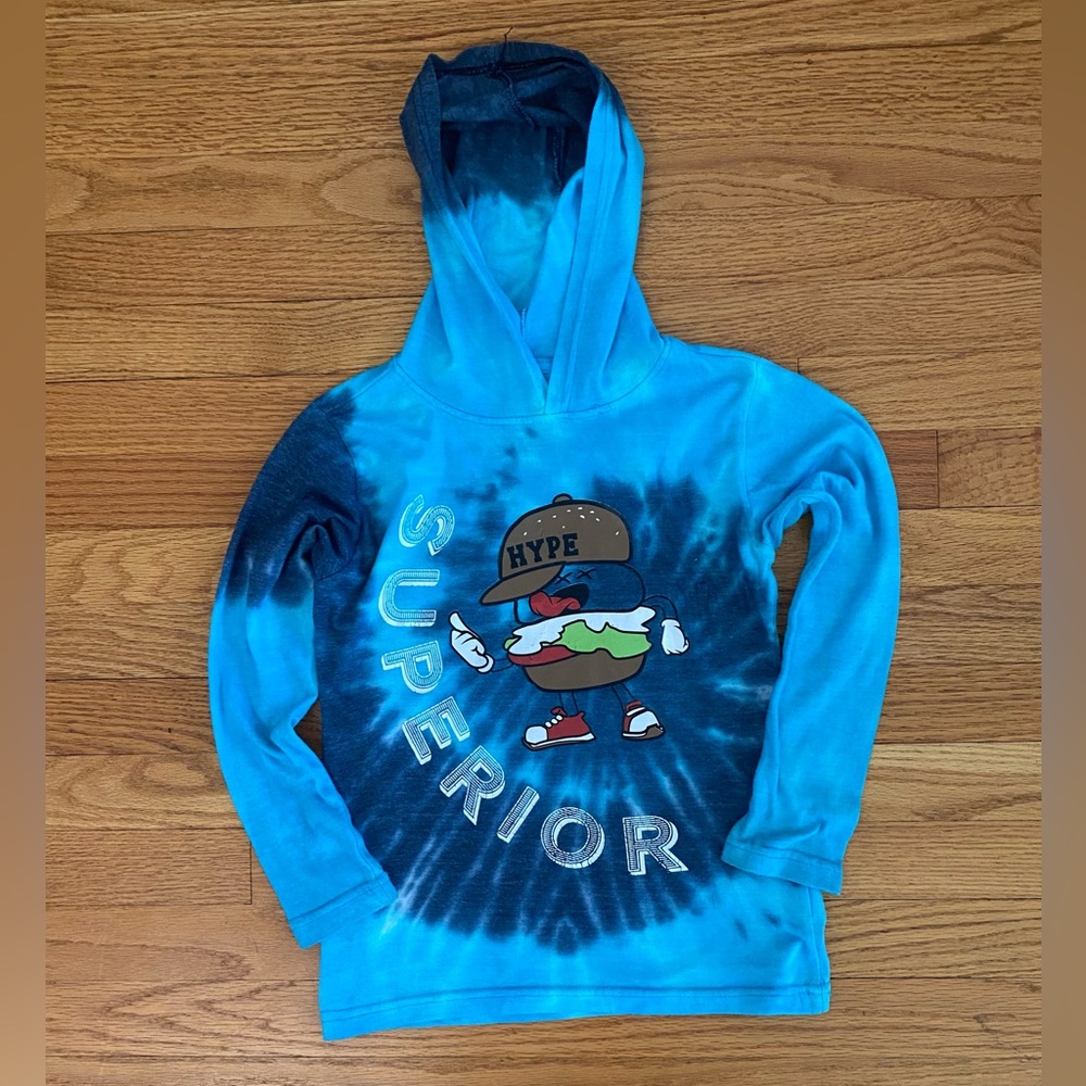 Panyc Classic Fresh Hoodie Boy’s Small (8) Blue Tie Dye Cartoon Hype Hamburger